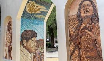 closeup of cesar chavez memorial arch