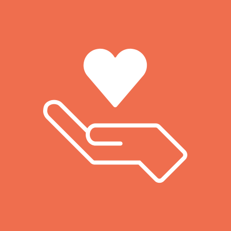 icon for personalize treatment with a hand and a heart over it